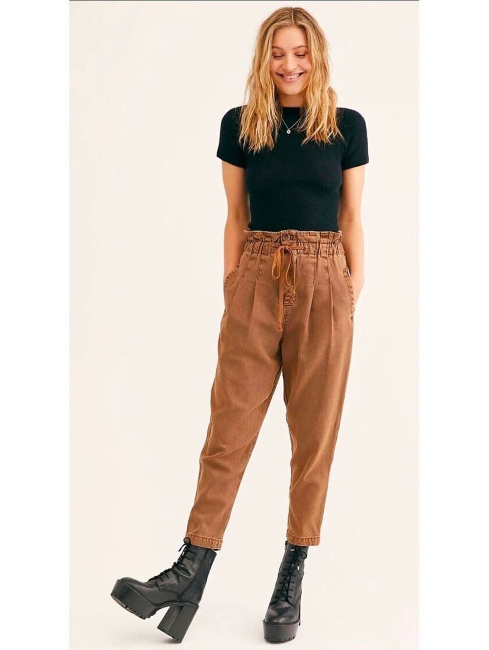 Sz.S NWT Free People Margate Pleated Trousers Tamarind Brown